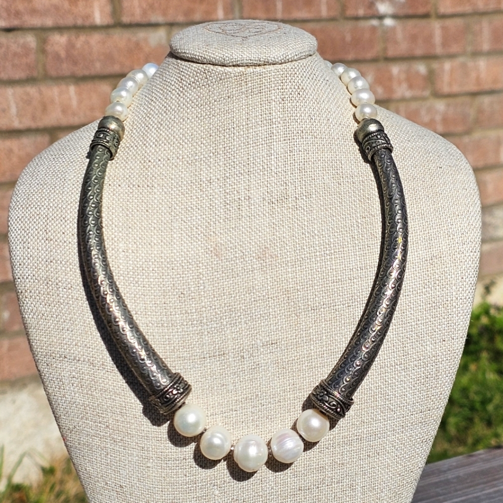 Genuine pearl boho styled choker necklace